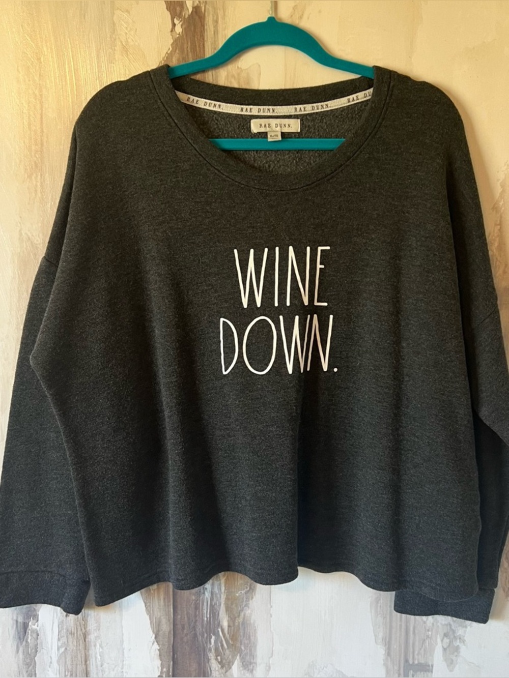 Rae Dunn "Wine Down" Cropped Sweatshirt Size XL